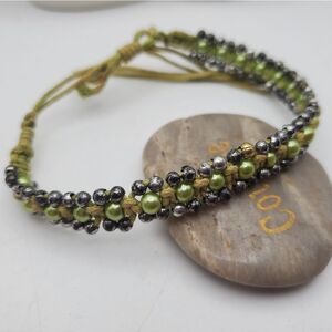 Green grape‎ cluster beaded braided wilderness bracelet